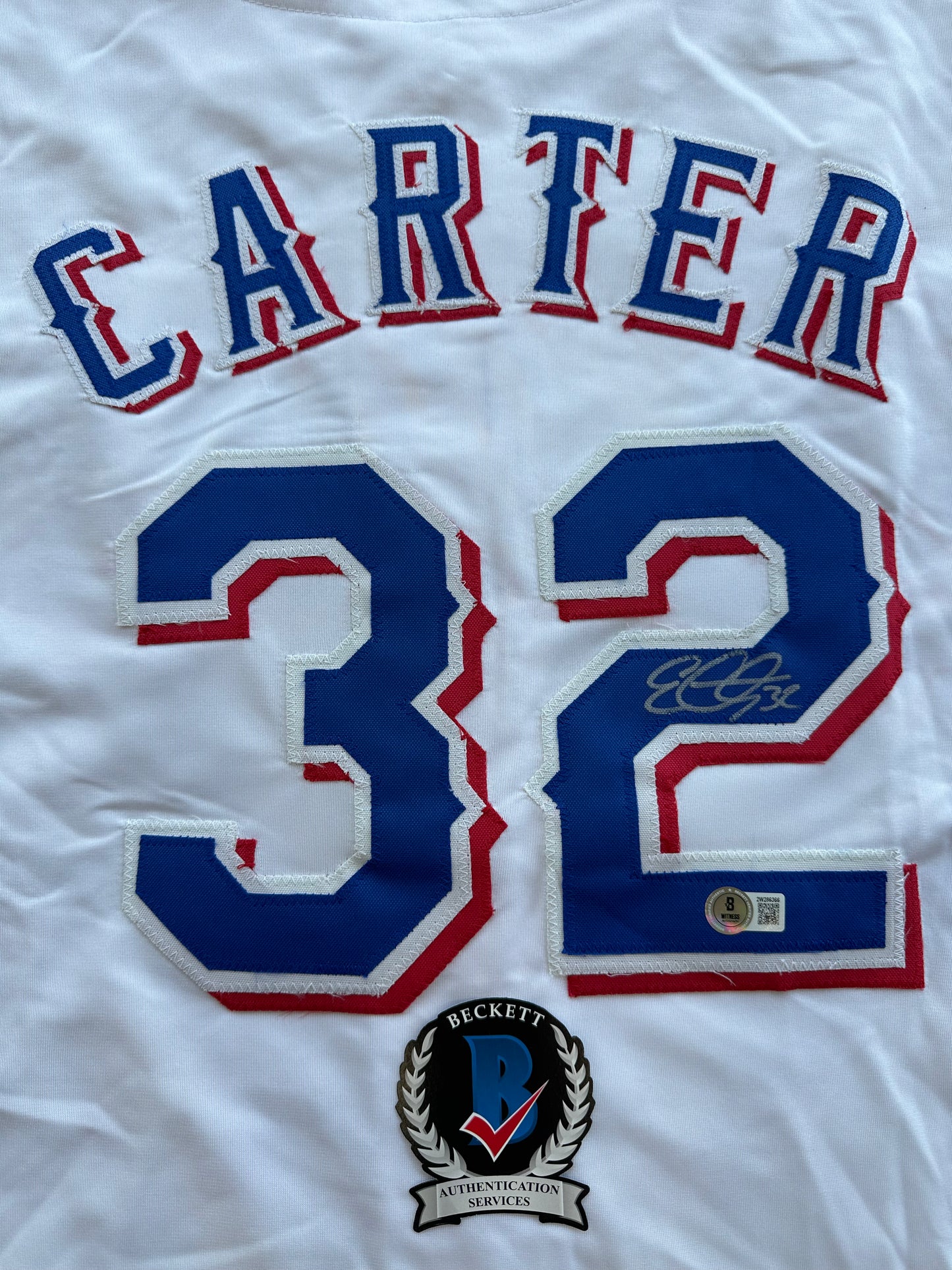 EVAN CARTER TEXAS RANGERS SIGNED Home JERSEY XL BAS COA