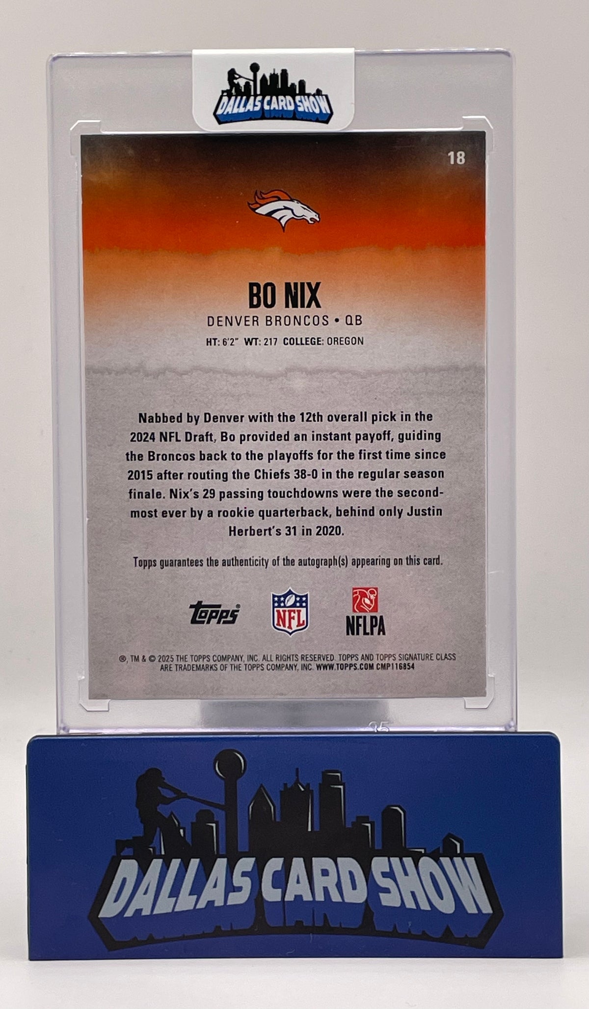 2025 Topps Signature Class #18 Bo Nix Green Autograph /150