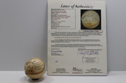 BABE RUTH w/59 H.R. & FRANK HOME RUN BAKER SIGNED SPALDING JToole BASEBALL JSA