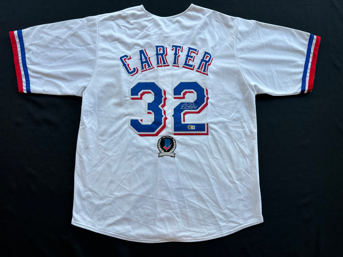 EVAN CARTER TEXAS RANGERS SIGNED Home JERSEY XL BAS COA