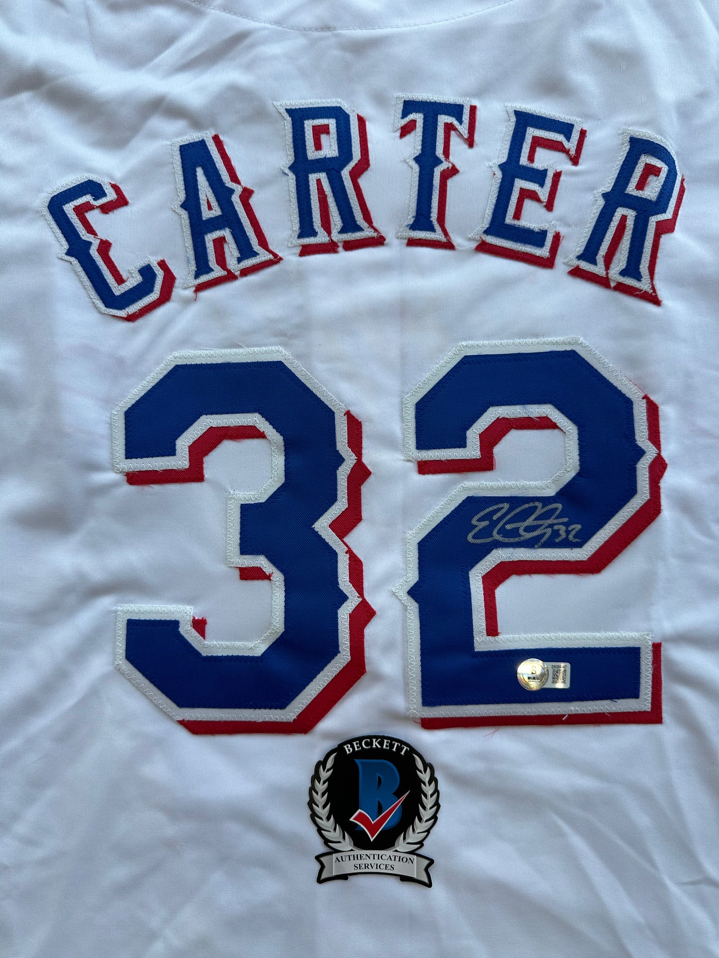 EVAN CARTER TEXAS RANGERS SIGNED Home JERSEY XL BAS COA