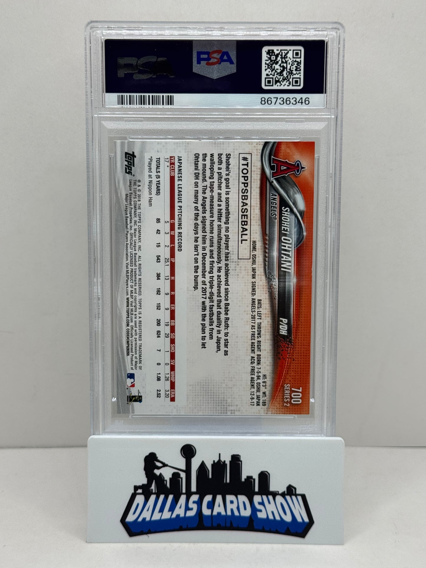 2018 Topps #700 Shohei Ohtani Rookie RC (Pitching) PSA 8