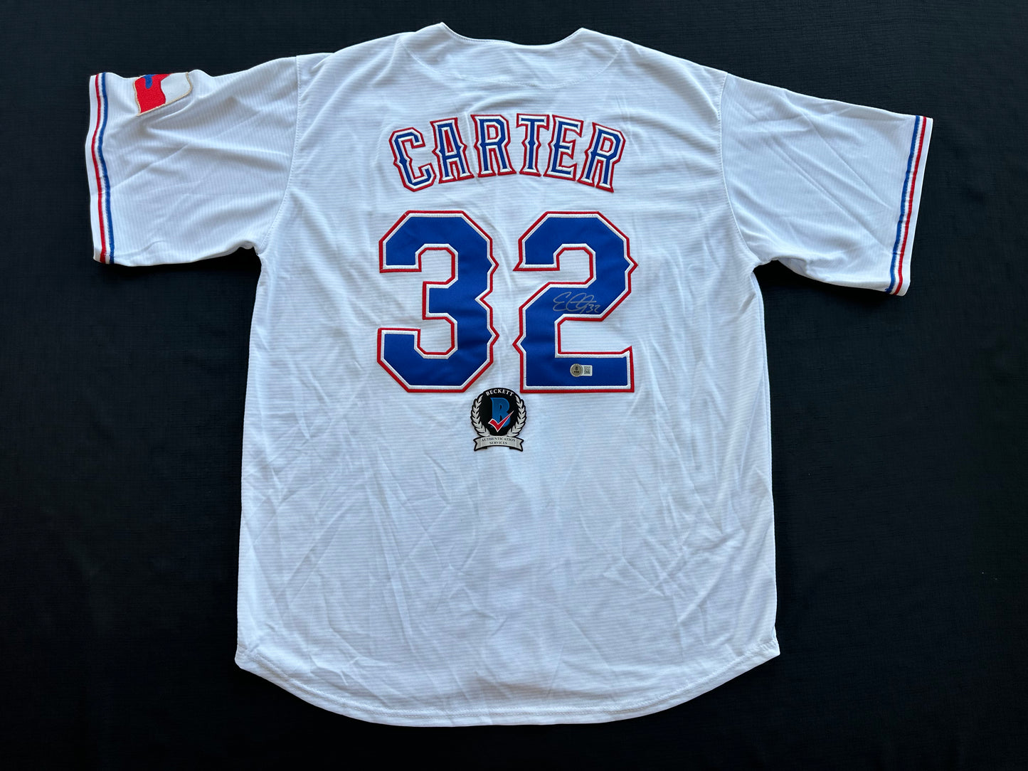 EVAN CARTER TEXAS RANGERS SIGNED Home JERSEY XL BAS COA