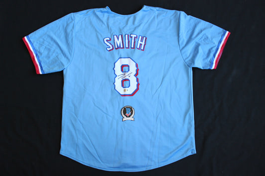 JOSH SMITH SIGNED BASEBALL LIGHT BLUE ALT JERSEY Texas Rangers BAS COA