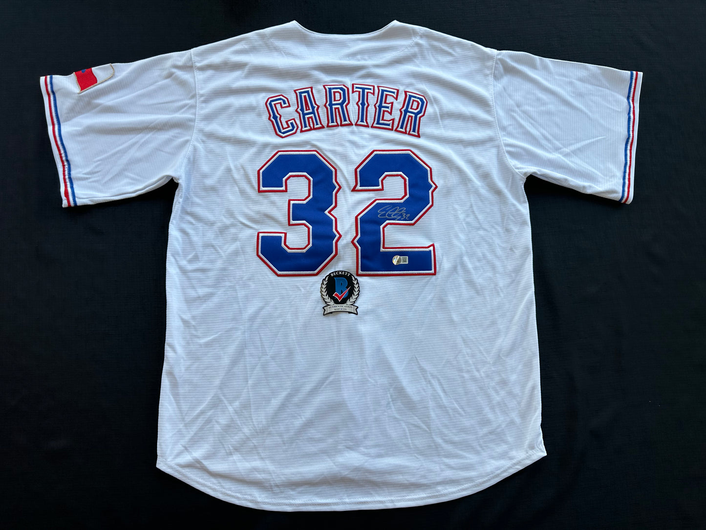 EVAN CARTER TEXAS RANGERS SIGNED Home JERSEY XL BAS COA