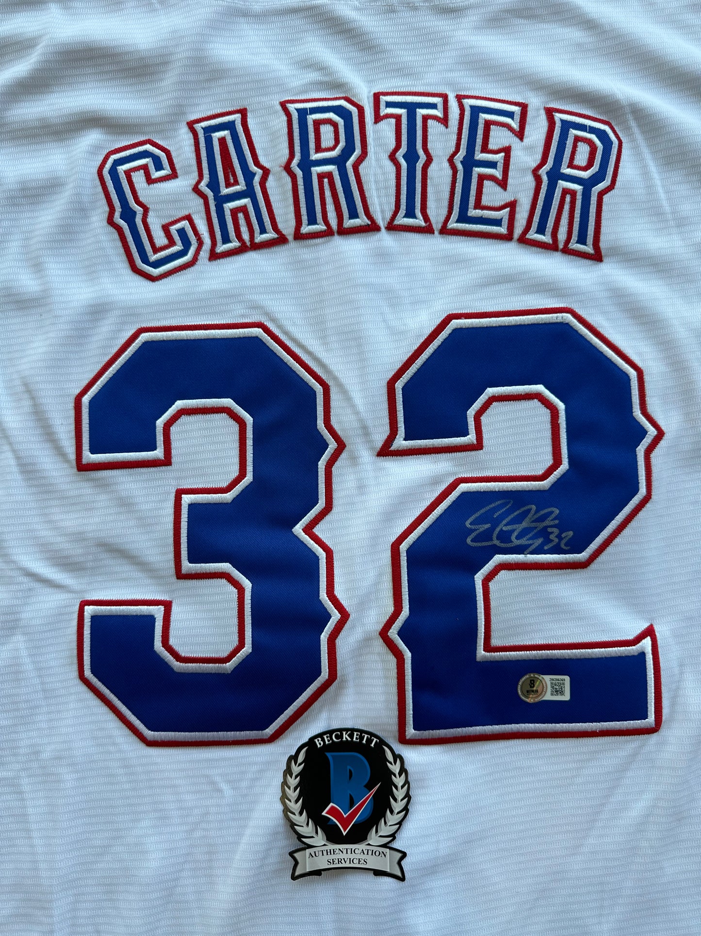 EVAN CARTER TEXAS RANGERS SIGNED Home JERSEY XL BAS COA