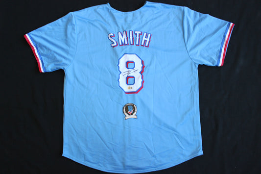 JOSH SMITH SIGNED BASEBALL LIGHT BLUE ALT JERSEY Texas Rangers BAS COA