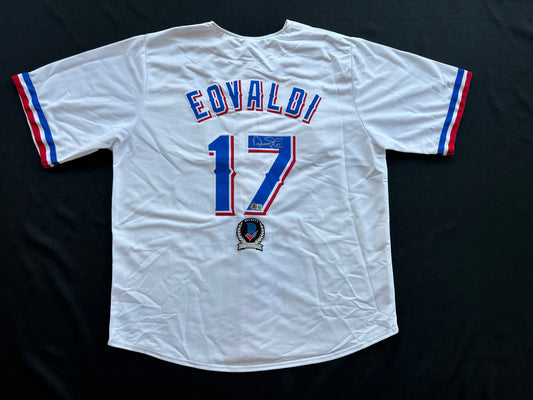 NATHAN EOVALDI TEXAS RANGERS SIGNED Home JERSEY XL BAS COA