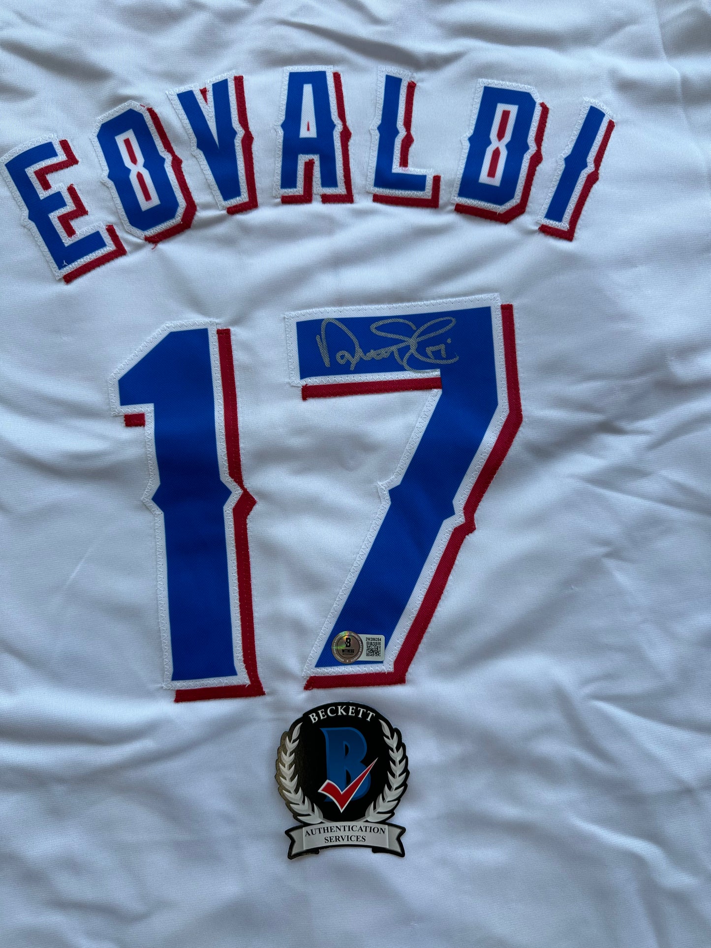 NATHAN EOVALDI TEXAS RANGERS SIGNED Home JERSEY XL BAS COA
