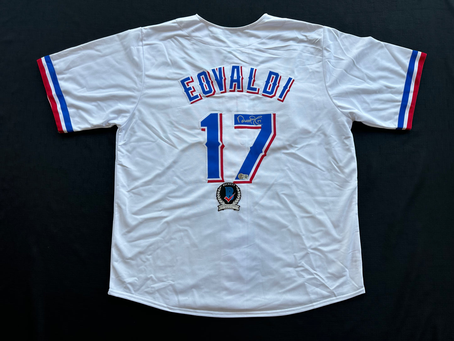 NATHAN EOVALDI TEXAS RANGERS SIGNED Home JERSEY XL BAS COA