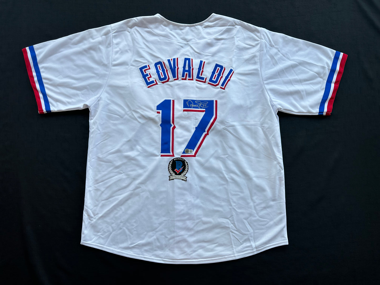 NATHAN EOVALDI TEXAS RANGERS SIGNED Home JERSEY XL BAS COA