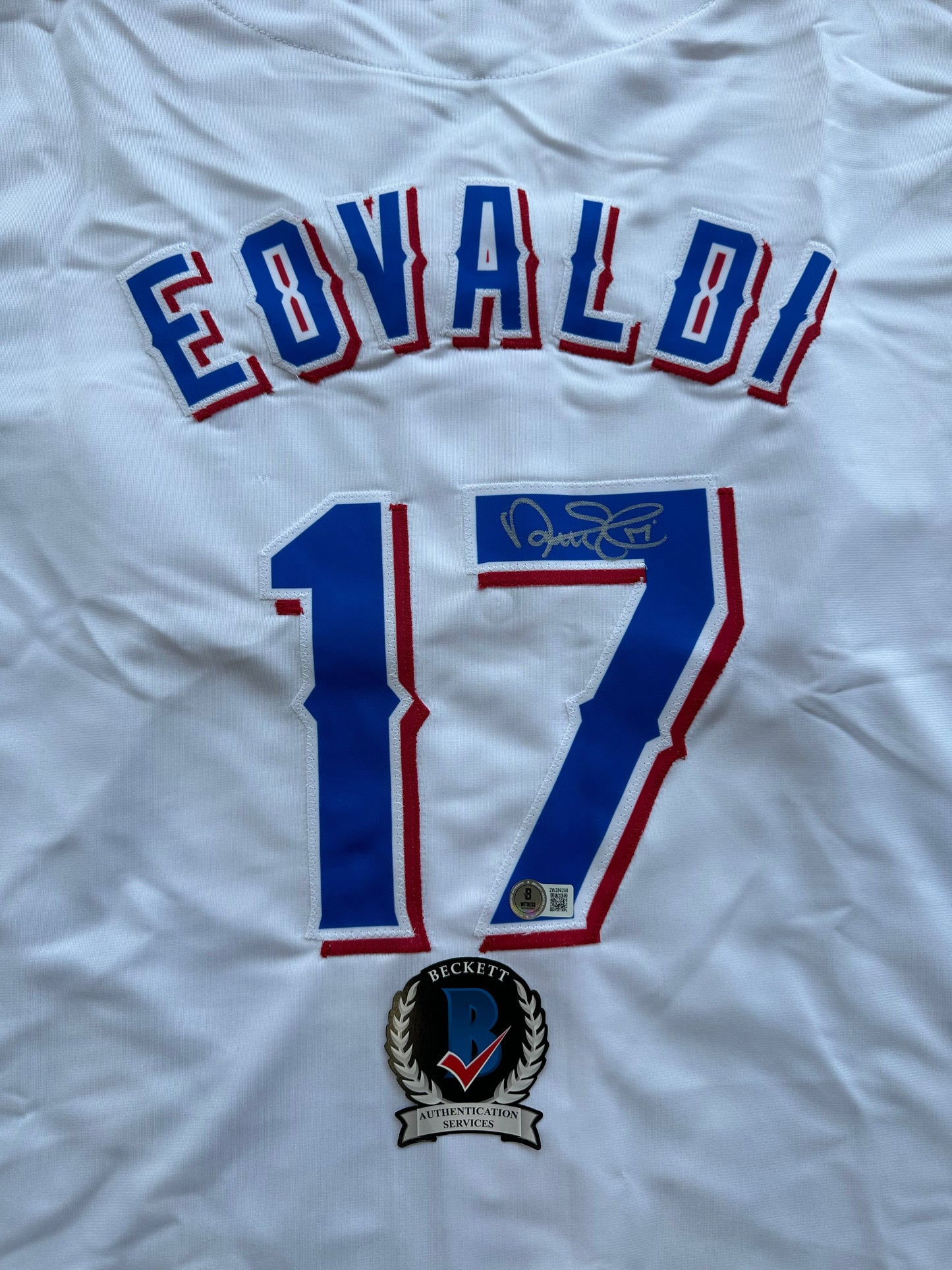 NATHAN EOVALDI TEXAS RANGERS SIGNED Home JERSEY XL BAS COA