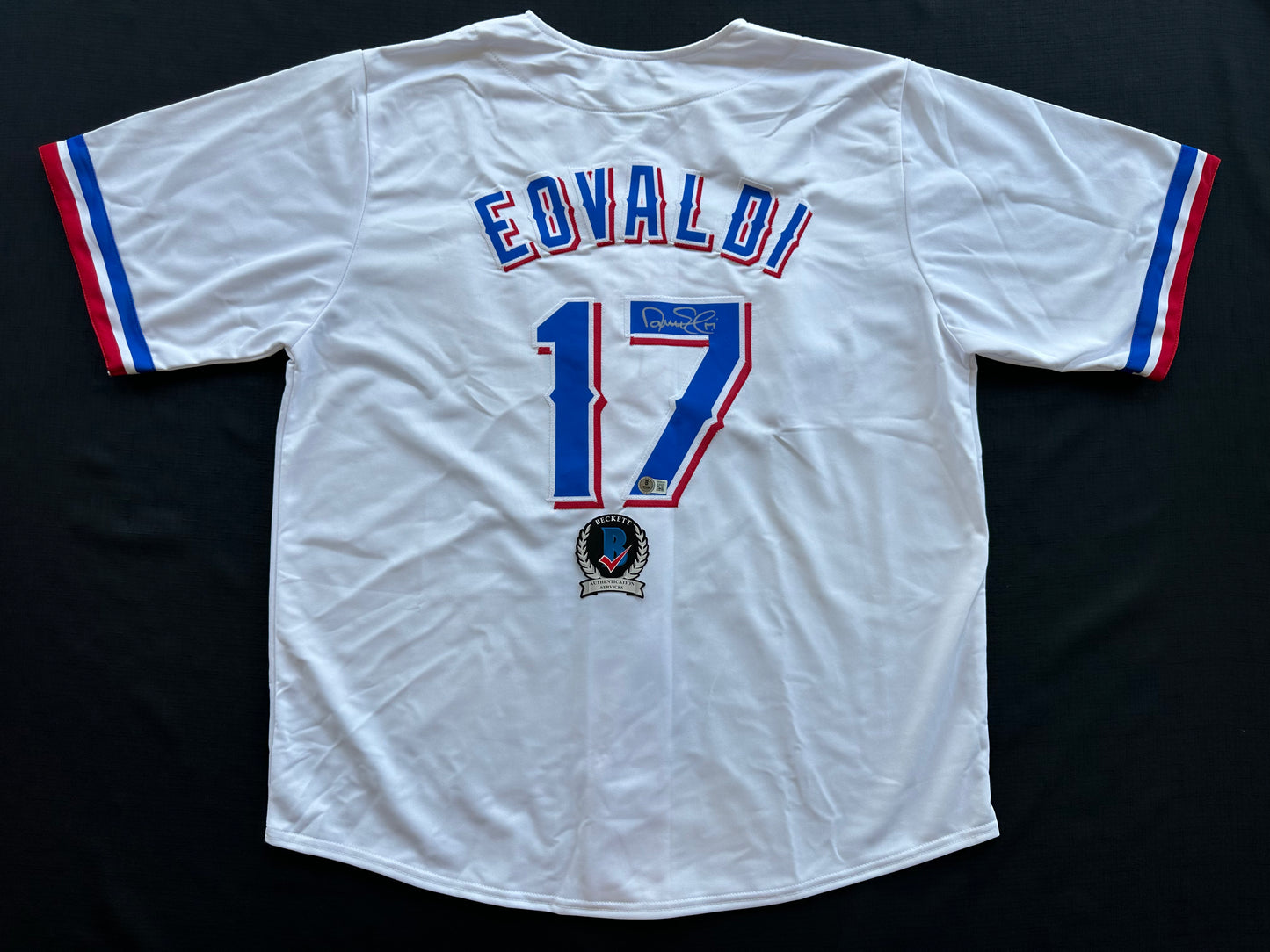 NATHAN EOVALDI TEXAS RANGERS SIGNED Home JERSEY XL BAS COA