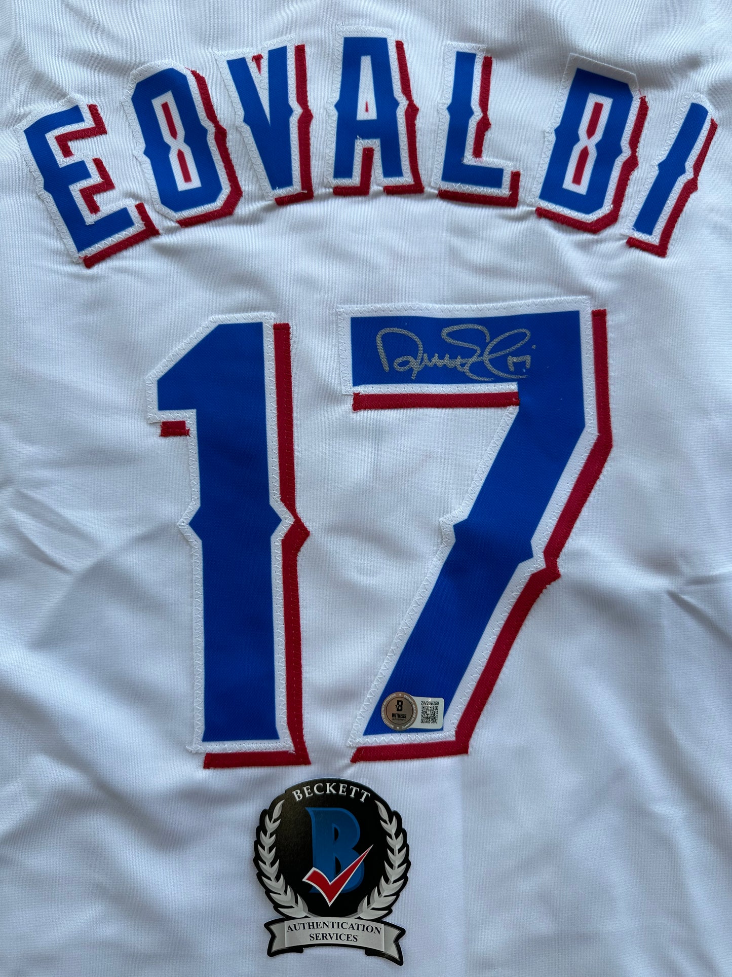 NATHAN EOVALDI TEXAS RANGERS SIGNED Home JERSEY XL BAS COA