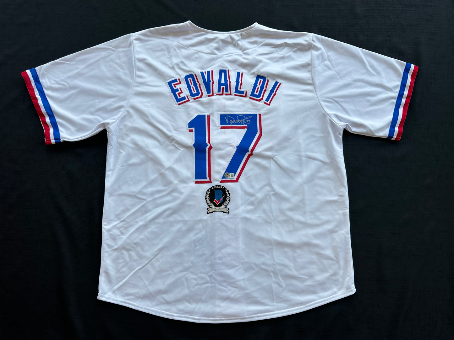 NATHAN EOVALDI TEXAS RANGERS SIGNED Home JERSEY XL BAS COA