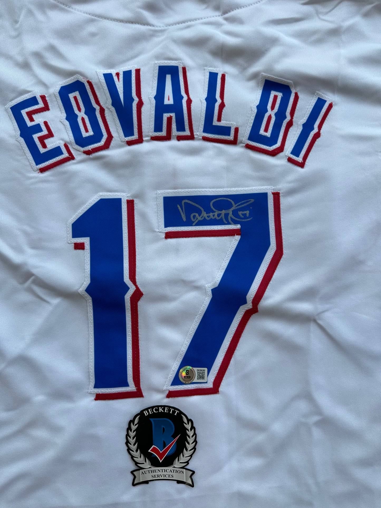 NATHAN EOVALDI TEXAS RANGERS SIGNED Home JERSEY XL BAS COA