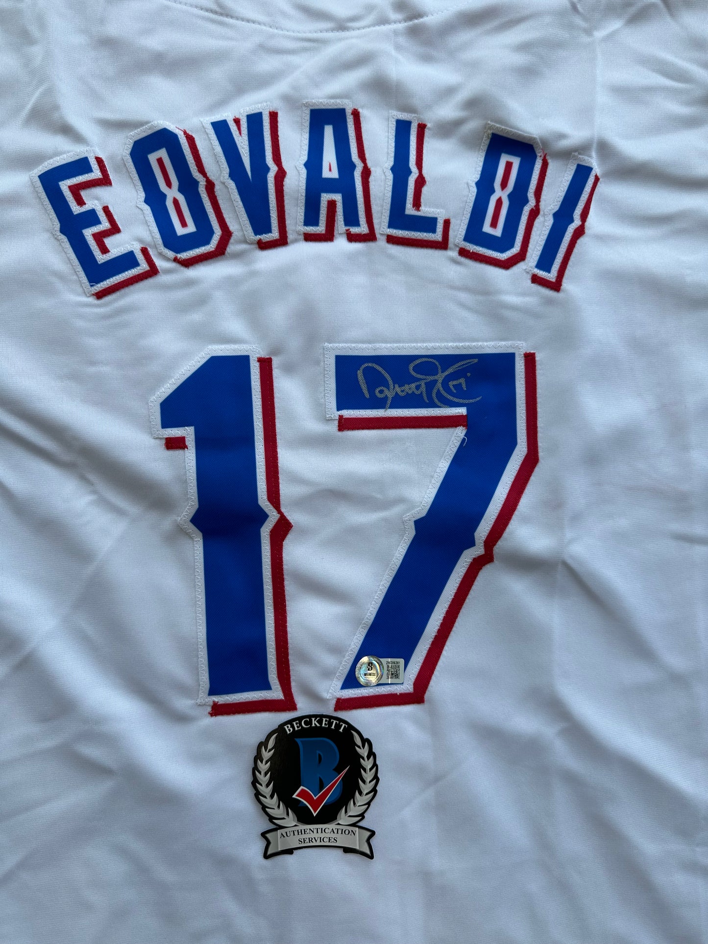 NATHAN EOVALDI TEXAS RANGERS SIGNED Home JERSEY XL BAS COA