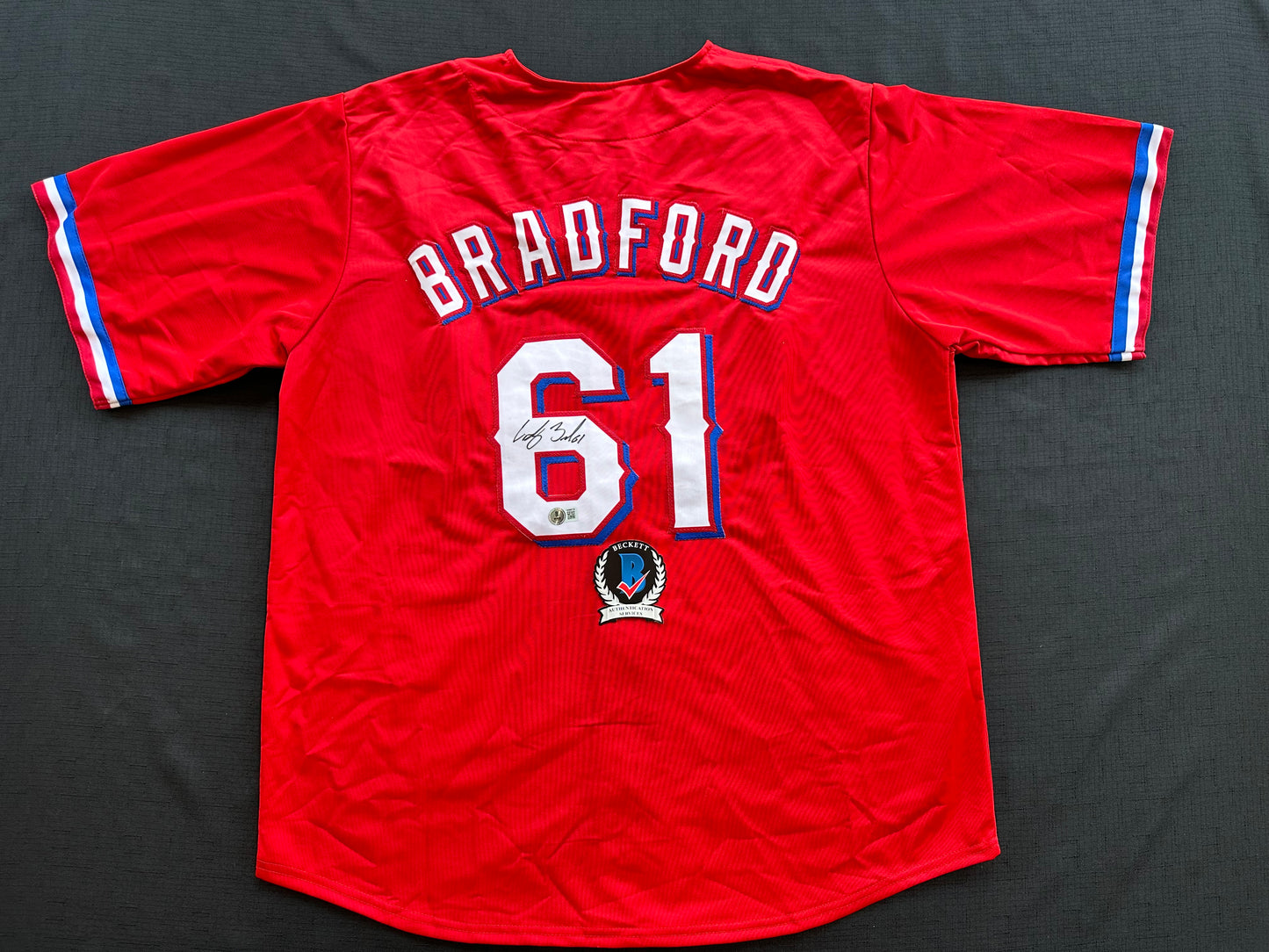 CODY BRADFORD TEXAS RANGERS SIGNED Red JERSEY XL BAS COA