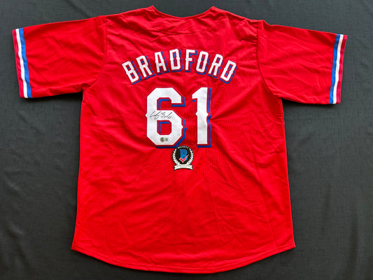 CODY BRADFORD TEXAS RANGERS SIGNED Red JERSEY XL BAS COA