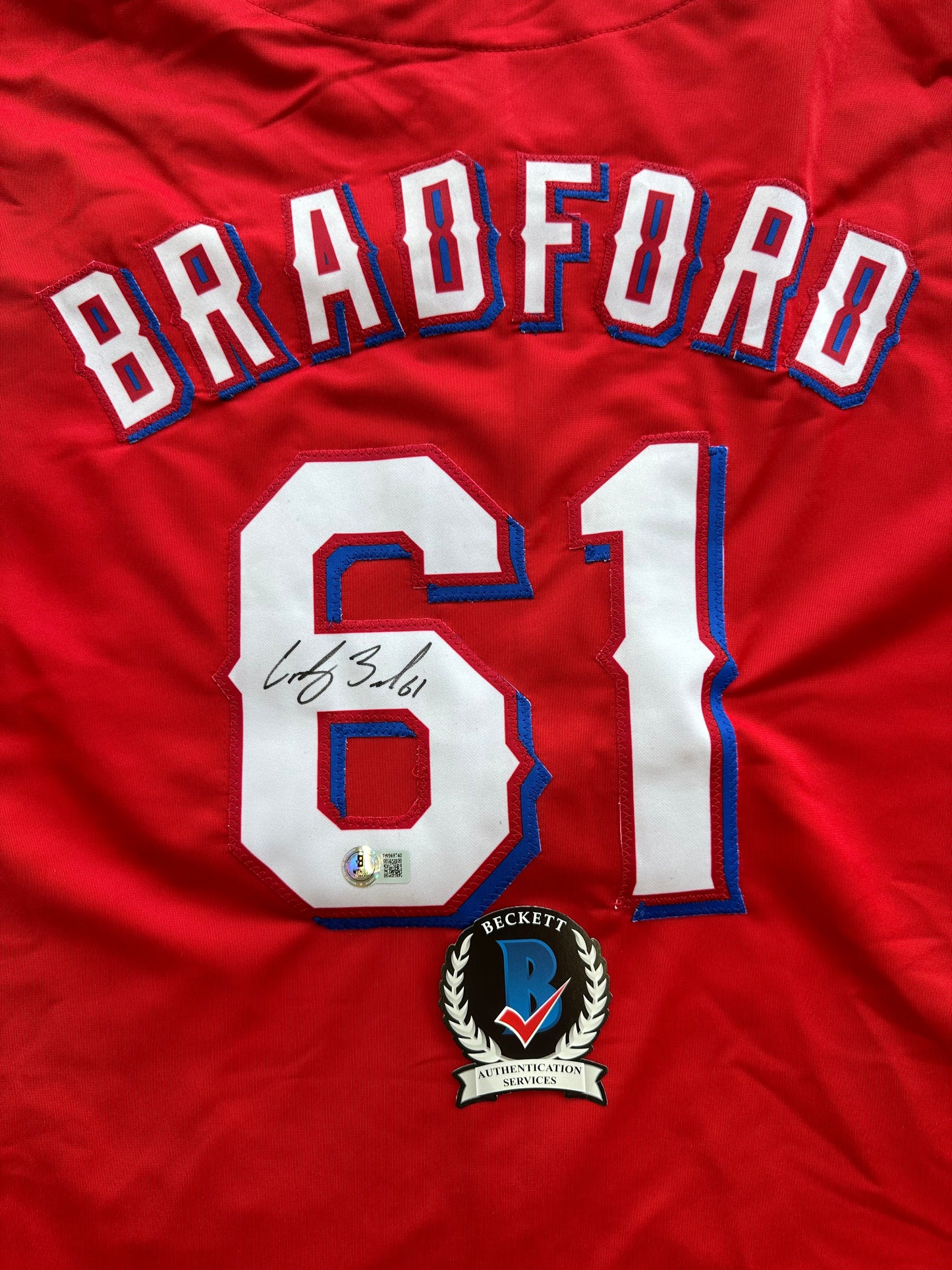 CODY BRADFORD TEXAS RANGERS SIGNED Red JERSEY XL BAS COA