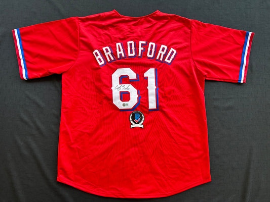 CODY BRADFORD TEXAS RANGERS SIGNED Red JERSEY XL BAS COA