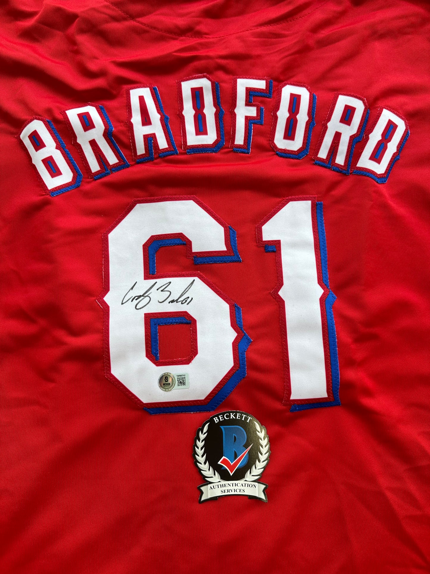 CODY BRADFORD TEXAS RANGERS SIGNED Red JERSEY XL BAS COA