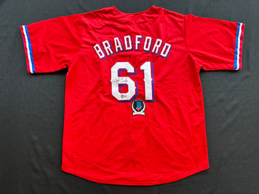 CODY BRADFORD TEXAS RANGERS SIGNED Red JERSEY XL BAS COA