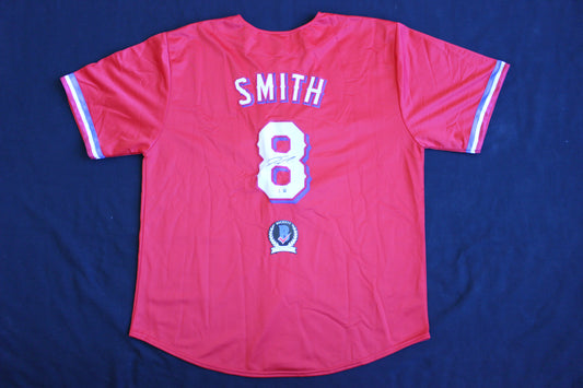 JOSH SMITH SIGNED BASEBALL RED JERSEY Texas Rangers LSU Tigers BAS COA