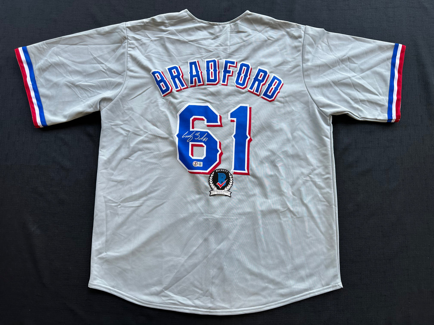 CODY BRADFORD TEXAS RANGERS SIGNED Grey JERSEY XL BAS COA