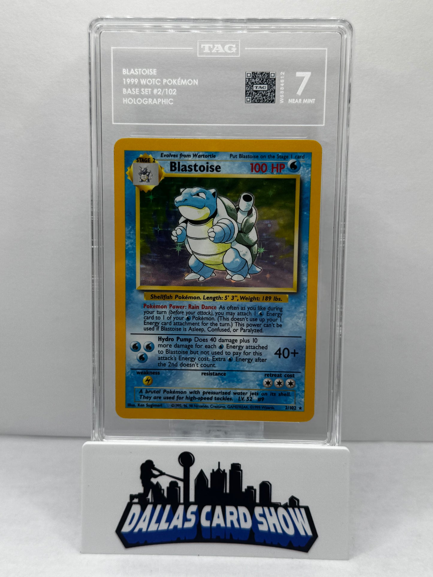 Pokemon 1999 Blastoise Holo 2/102 TAG Graded 7