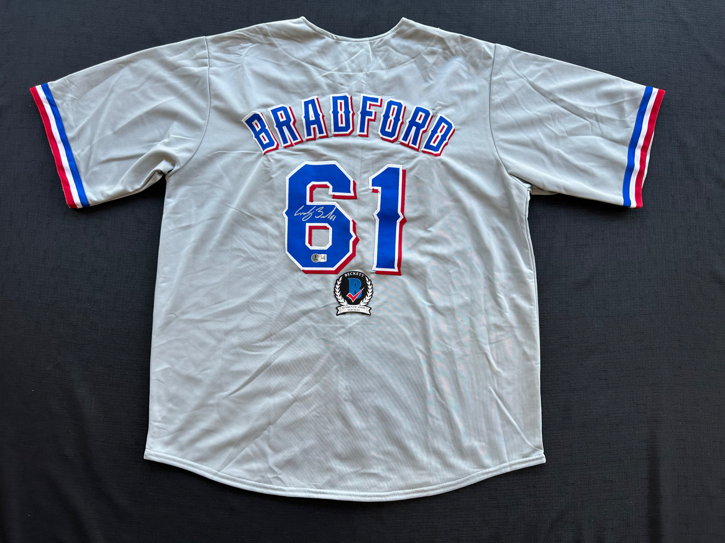 CODY BRADFORD TEXAS RANGERS SIGNED Grey JERSEY XL BAS COA