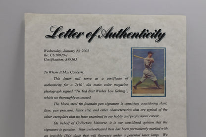 LOU GEHRIG SIGNED NEW YORK YANKEES 7x10 PUBLICATION PHOTO PSA LOA Auto Grade 9