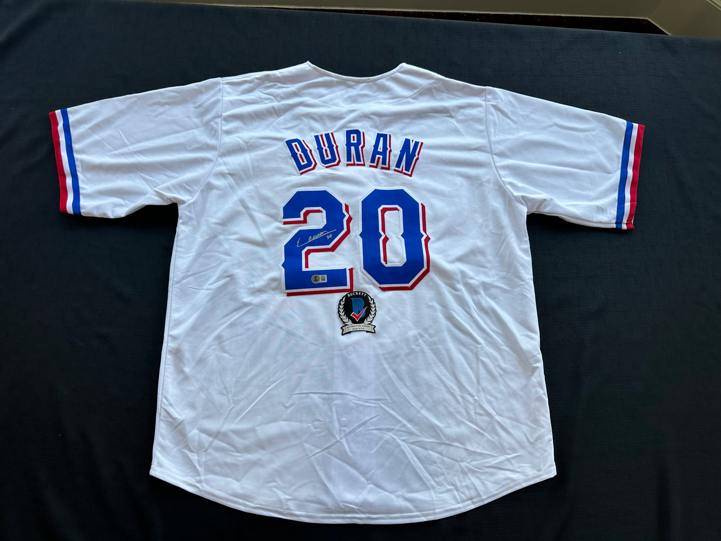 EZEQUIEL DURAN TEXAS RANGERS SIGNED White JERSEY XL BAS COA