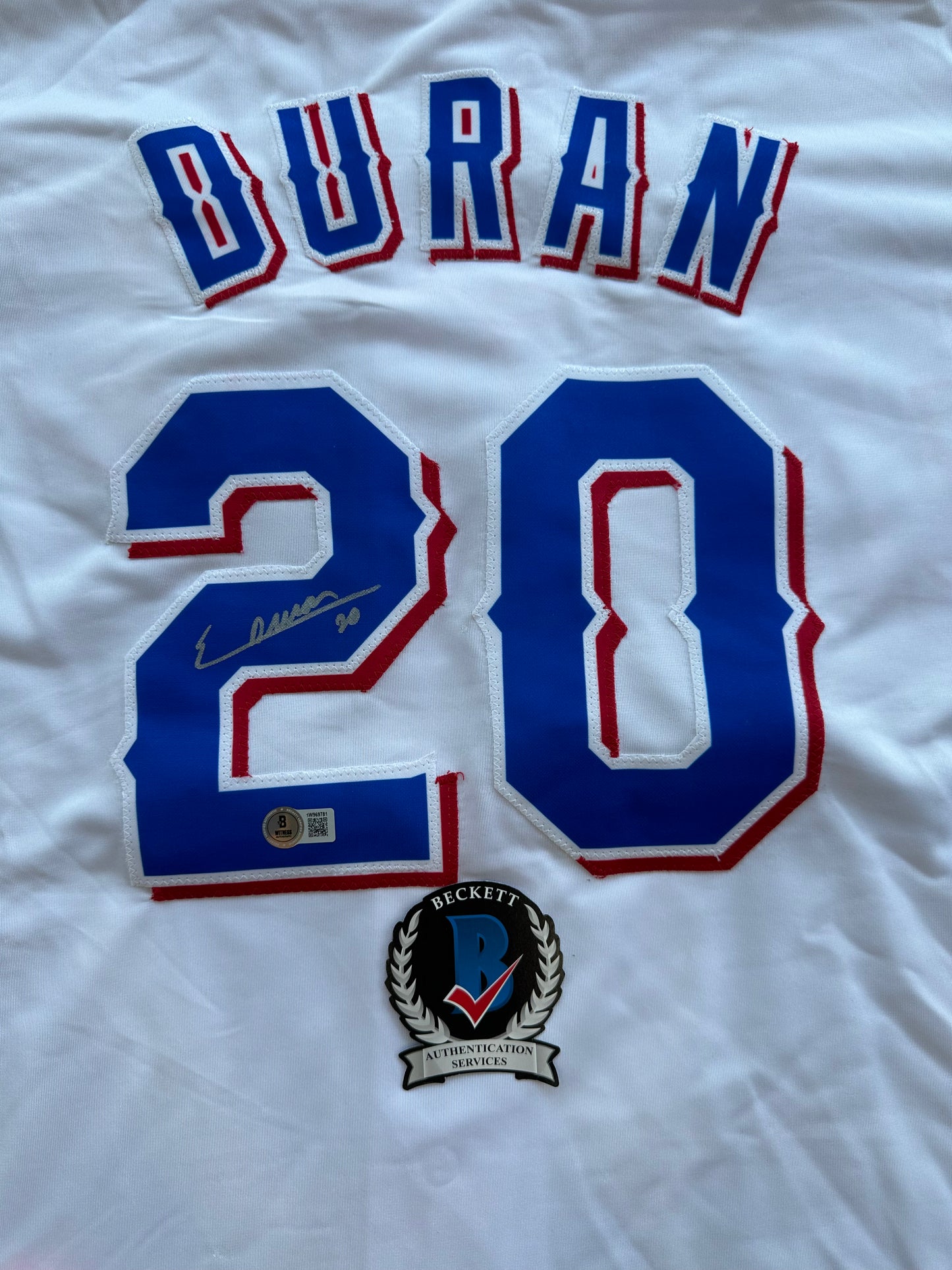 EZEQUIEL DURAN TEXAS RANGERS SIGNED White JERSEY XL BAS COA