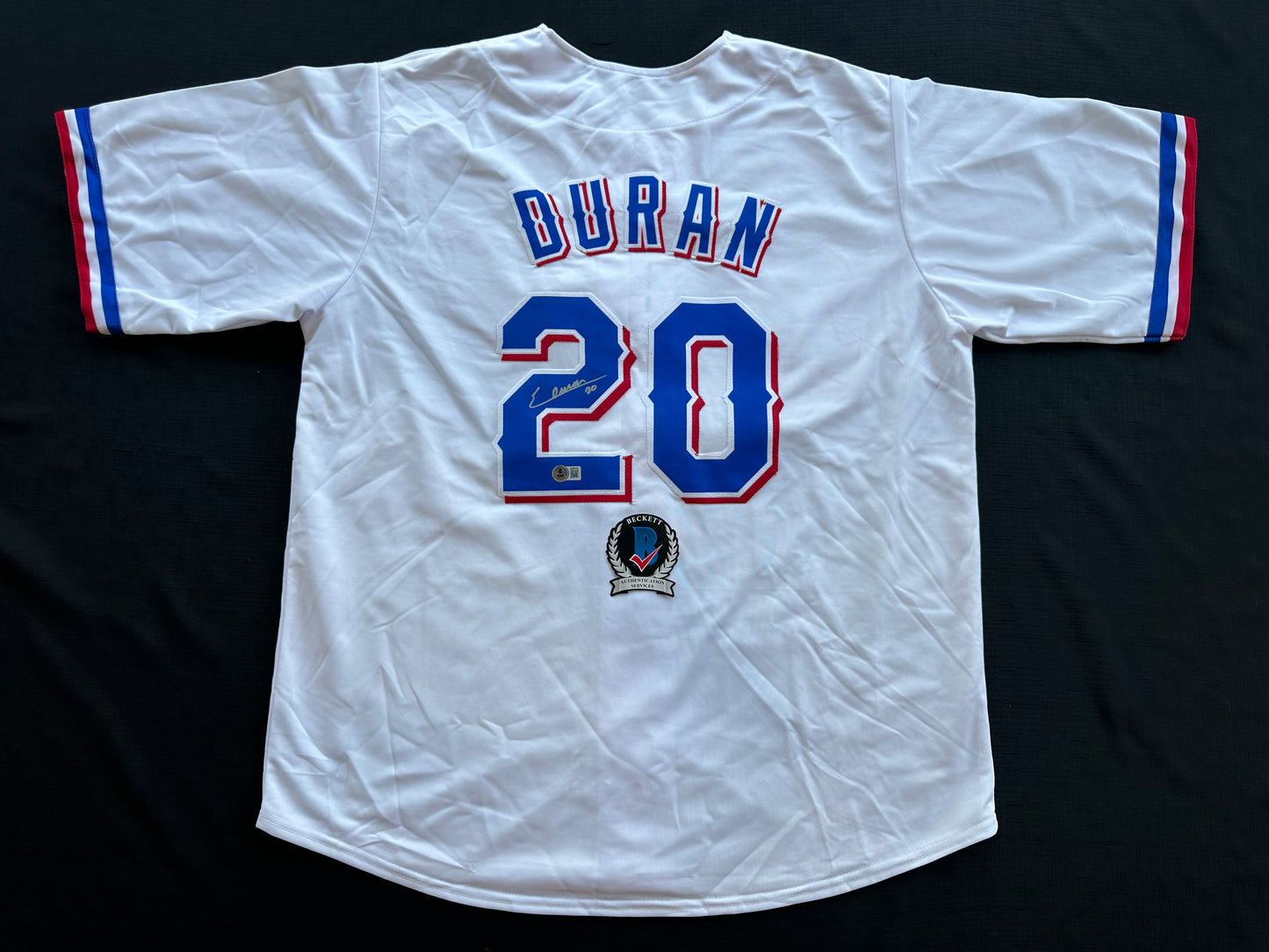 EZEQUIEL DURAN TEXAS RANGERS SIGNED White JERSEY XL BAS COA