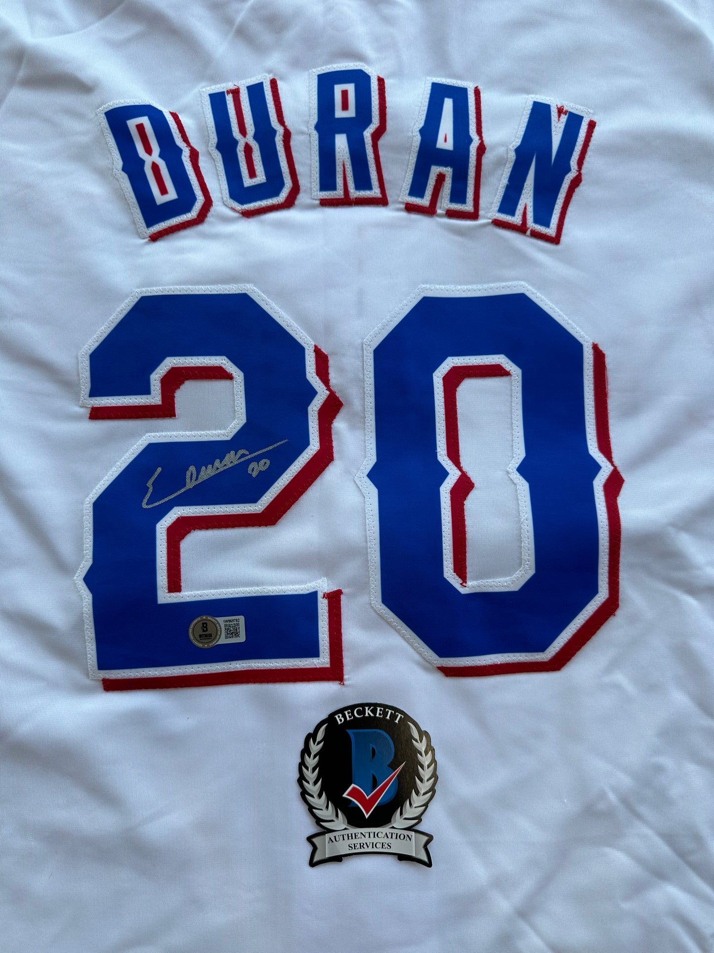EZEQUIEL DURAN TEXAS RANGERS SIGNED White JERSEY XL BAS COA