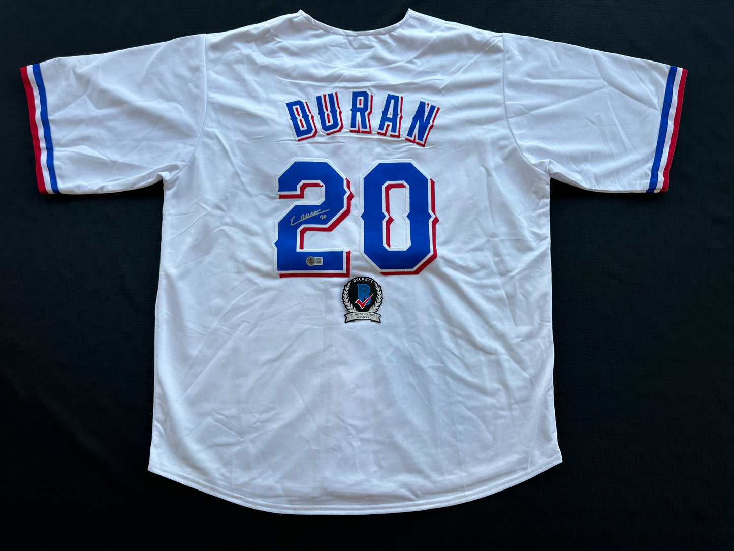 EZEQUIEL DURAN TEXAS RANGERS SIGNED White JERSEY XL BAS COA