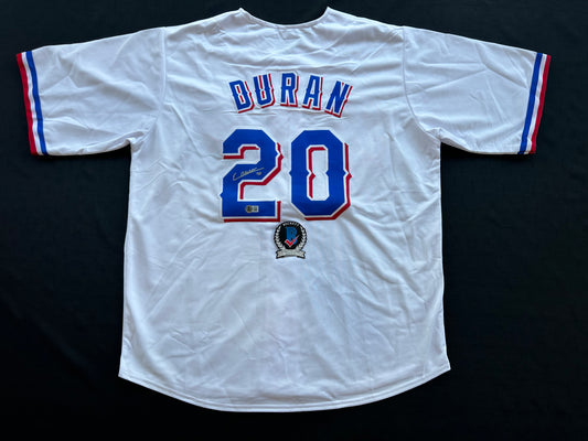 EZEQUIEL DURAN TEXAS RANGERS SIGNED White JERSEY XL BAS COA