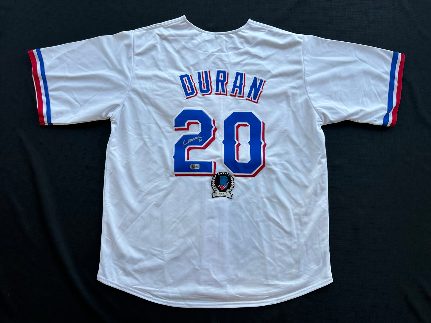 EZEQUIEL DURAN TEXAS RANGERS SIGNED White JERSEY XL BAS COA