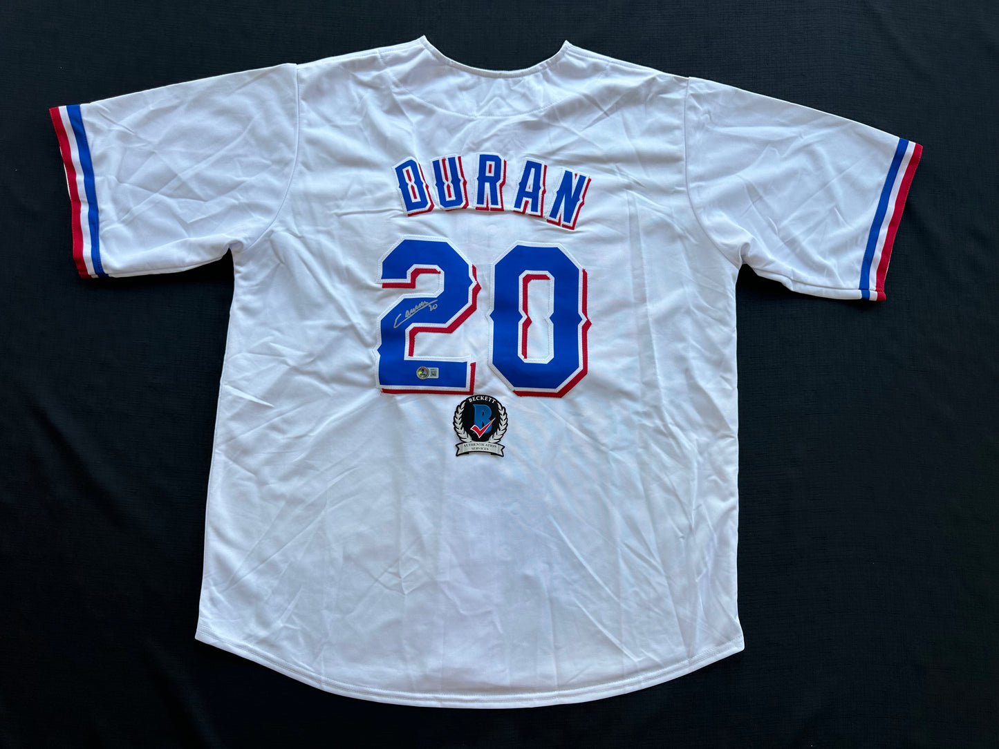 EZEQUIEL DURAN TEXAS RANGERS SIGNED White JERSEY XL BAS COA