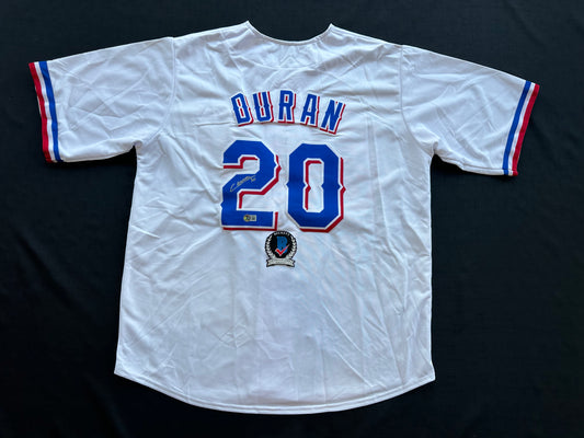 EZEQUIEL DURAN TEXAS RANGERS SIGNED White JERSEY XL BAS COA