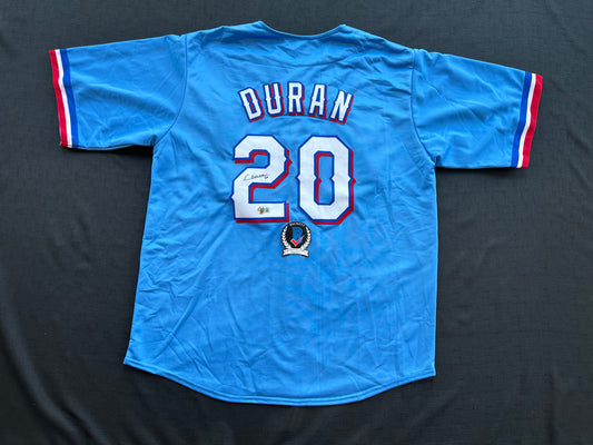 EZEQUIEL DURAN TEXAS RANGERS SIGNED Light Blue JERSEY XL BAS COA