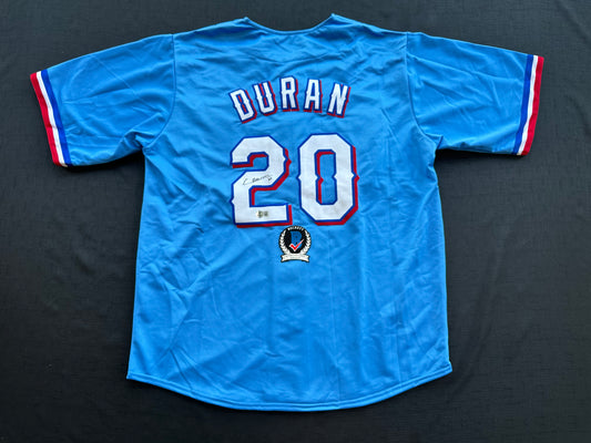 EZEQUIEL DURAN TEXAS RANGERS SIGNED Light Blue JERSEY XL BAS COA