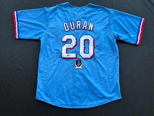EZEQUIEL DURAN TEXAS RANGERS SIGNED Light Blue JERSEY XL BAS COA