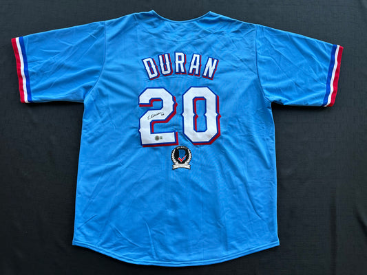 EZEQUIEL DURAN TEXAS RANGERS SIGNED Light Blue JERSEY XL BAS COA