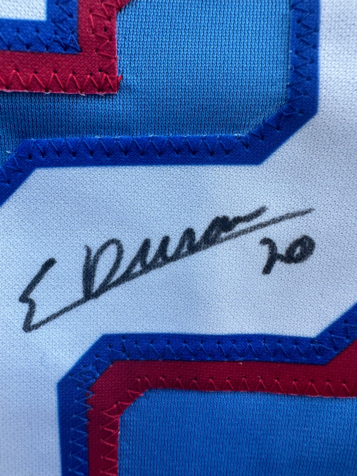 EZEQUIEL DURAN TEXAS RANGERS SIGNED Light Blue JERSEY XL BAS COA