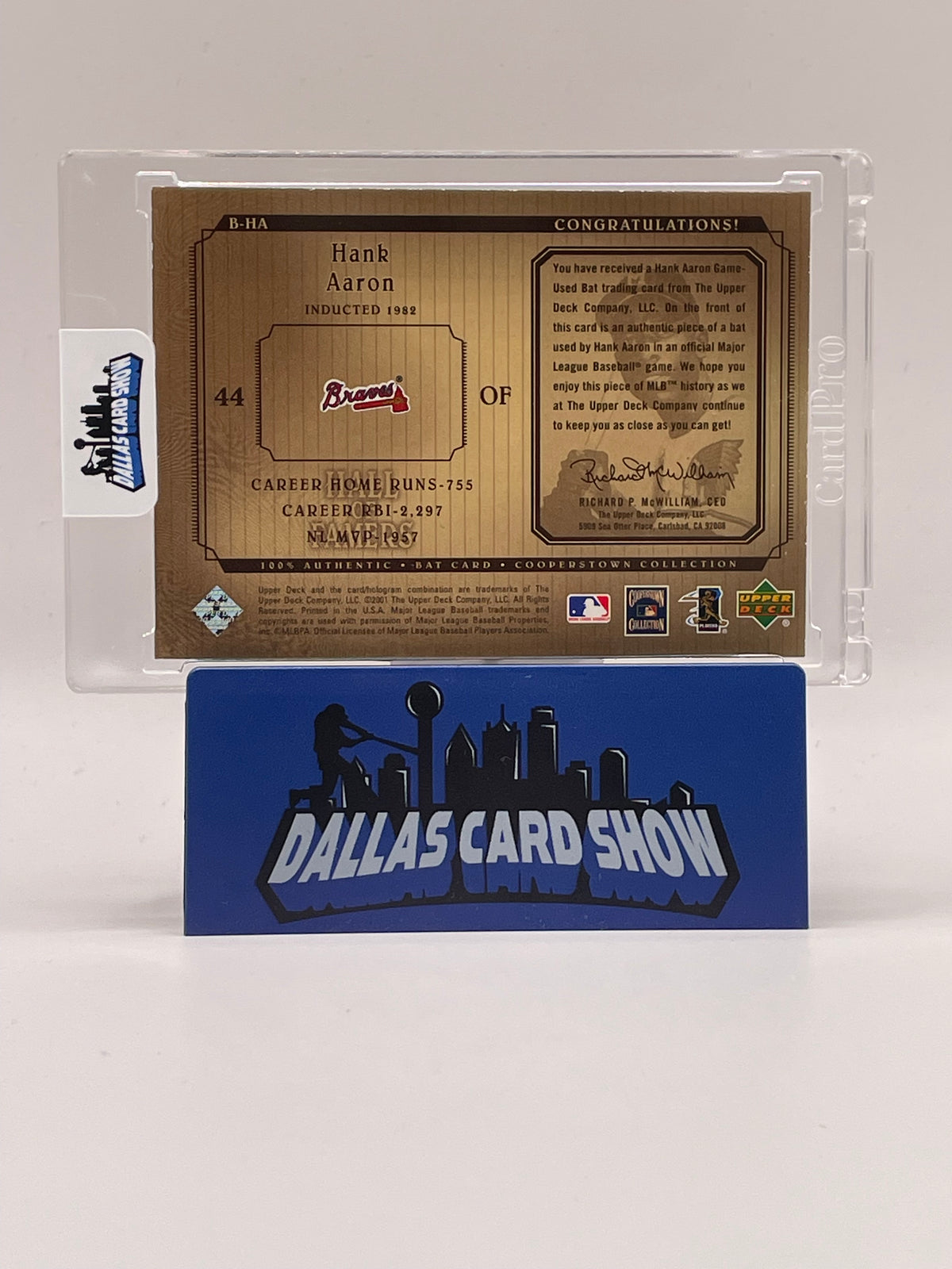 2001 Upper Deck Cooperstown #B-HA Hank Aaron Hall of Famers Relic