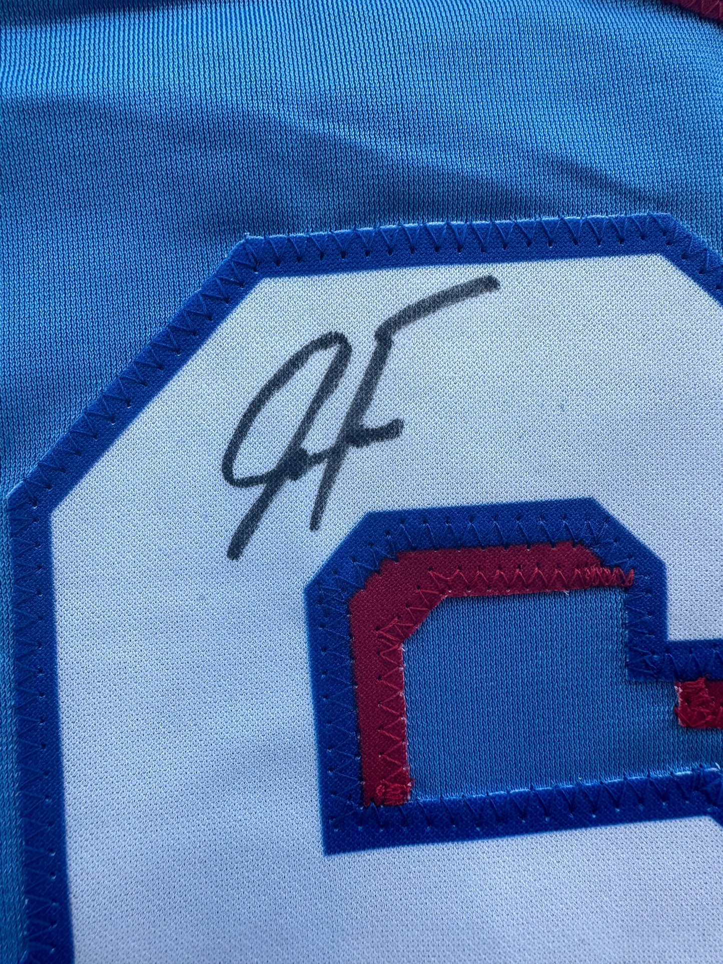 JUSTIN FOSCUE TEXAS RANGERS SIGNED Light Blue JERSEY XL BAS COA