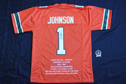 JIMMY JOHNSON SIGNED STAT FOOTBALL JERSEY MIAMI HURRICANES Cowboys BAS COA