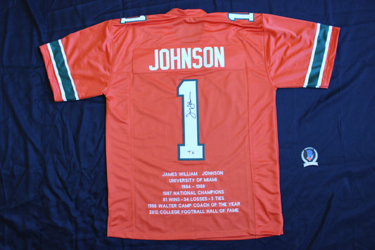 JIMMY JOHNSON SIGNED STAT FOOTBALL JERSEY MIAMI HURRICANES Cowboys BAS COA